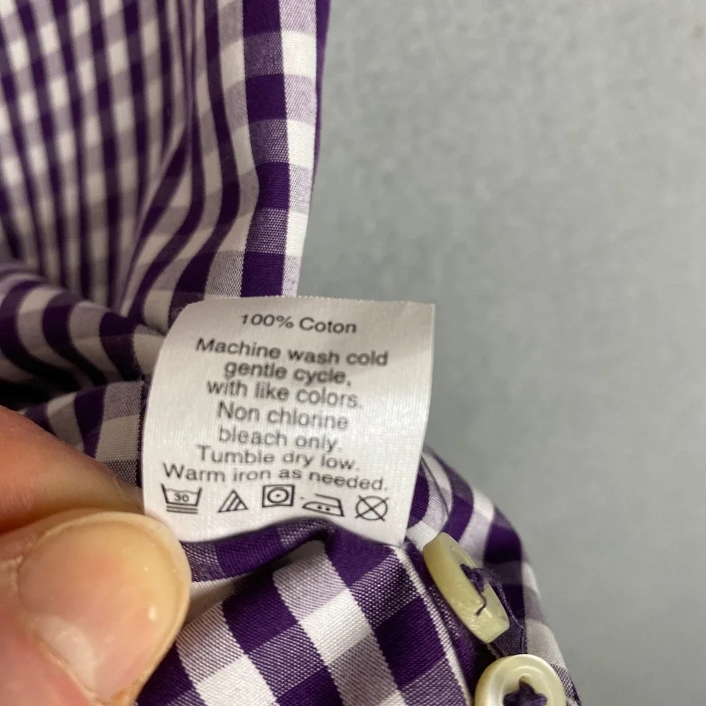 J.Crew Thompson Gingham Wrinkle Free Button Down Shirt Mens L 16-16.5 Purple‎